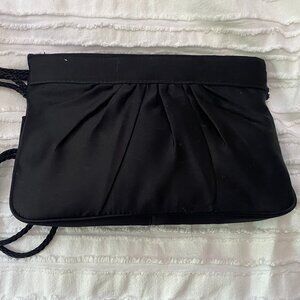 VINTAGE 1950s Pappagallo BLACK Satin Evening Tension Clutch Bag Purse